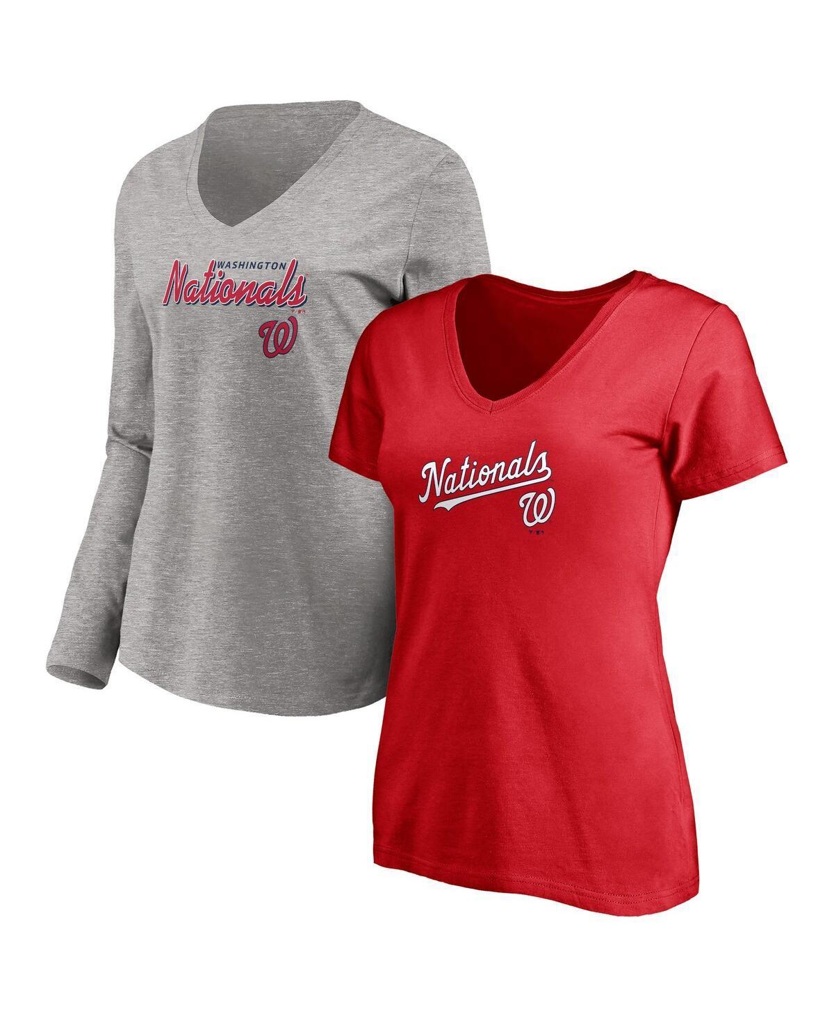 Womens Fanatics Branded Red/Heathered Gray Washington Nationals V-Neck T-Shirt Combo Set Product Image