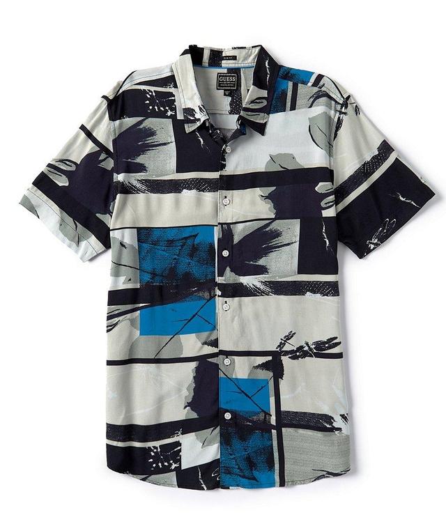 Guess Short Sleeve Palm Collage Woven Shirt Product Image