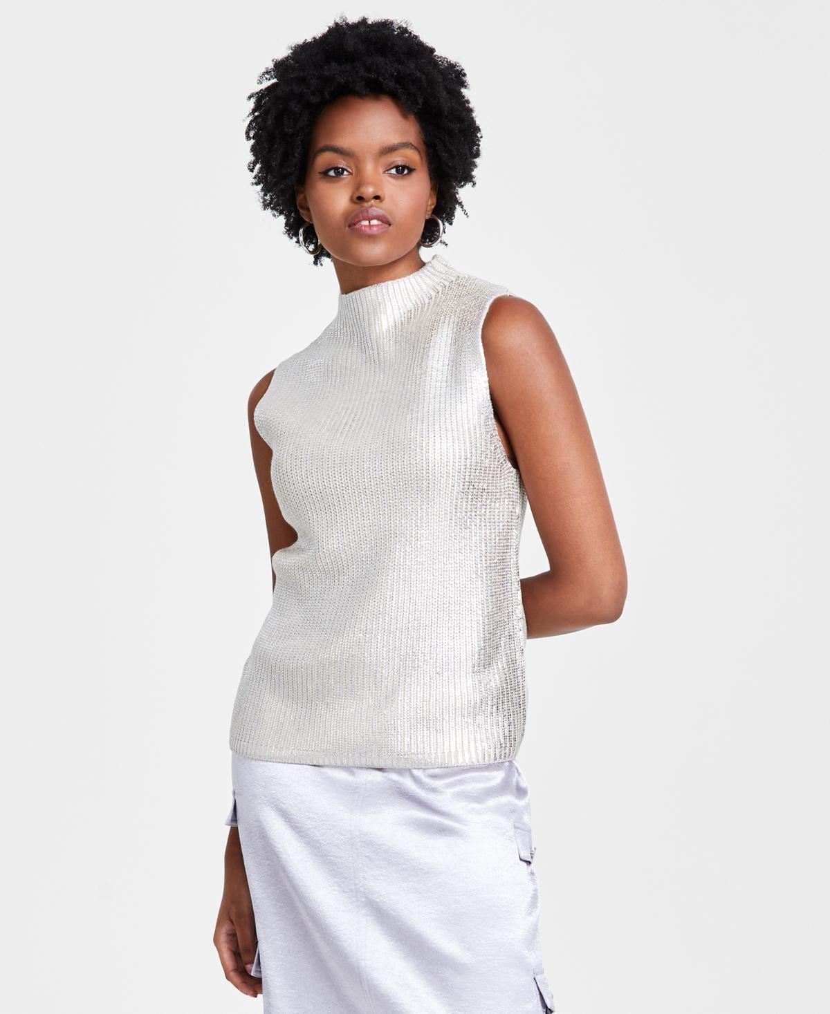 Bar Iii Womens Coated Knit Funnel-Neck Sleeveless Sweater, Created for Macys Product Image