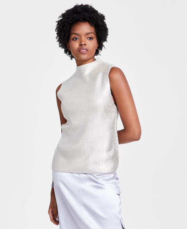 Bar Iii Womens Coated Knit Funnel-Neck Sleeveless Sweater, Created for Macys Product Image