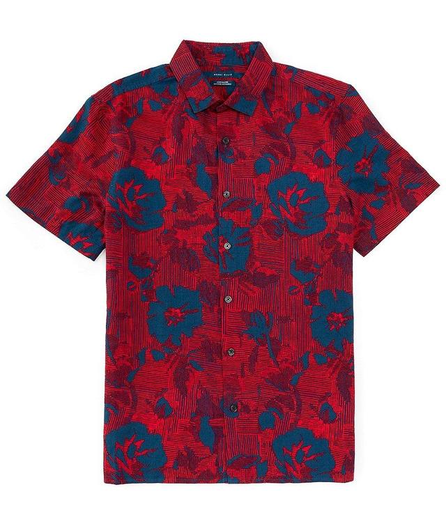 Perry Ellis Linen Blend Floral Print Short Sleeve Woven Shirt Product Image