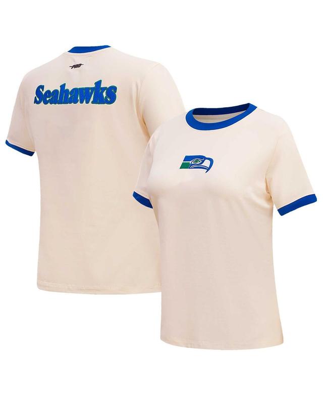 Womens Pro Standard Cream Distressed Seattle Seahawks Retro Classic Ringer T-shirt Product Image