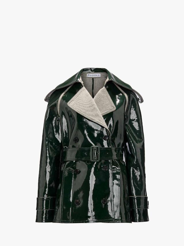 COATED DENIM SHORT TRENCH JACKET in green | JW Anderson US  Product Image