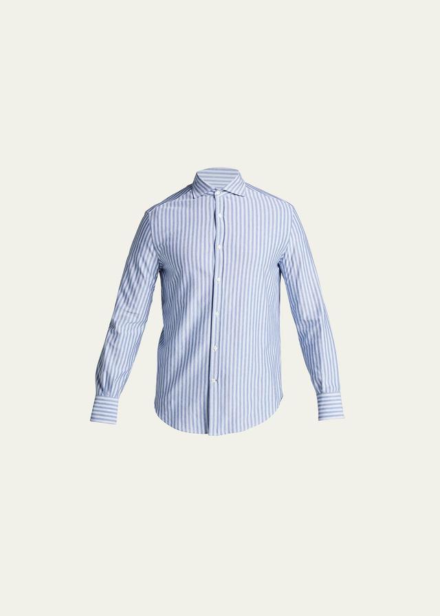 Brunello Cucinelli Men's Striped Jersey Sport Shirt  - GREY/WHITE - Size: 60 EU (50 US) Product Image