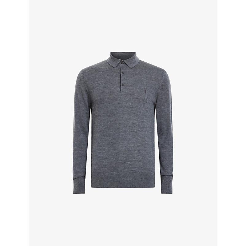 ALLSAINTS Mode Merino Long Sleeve Polo Shirt In Smith Blue Product Image