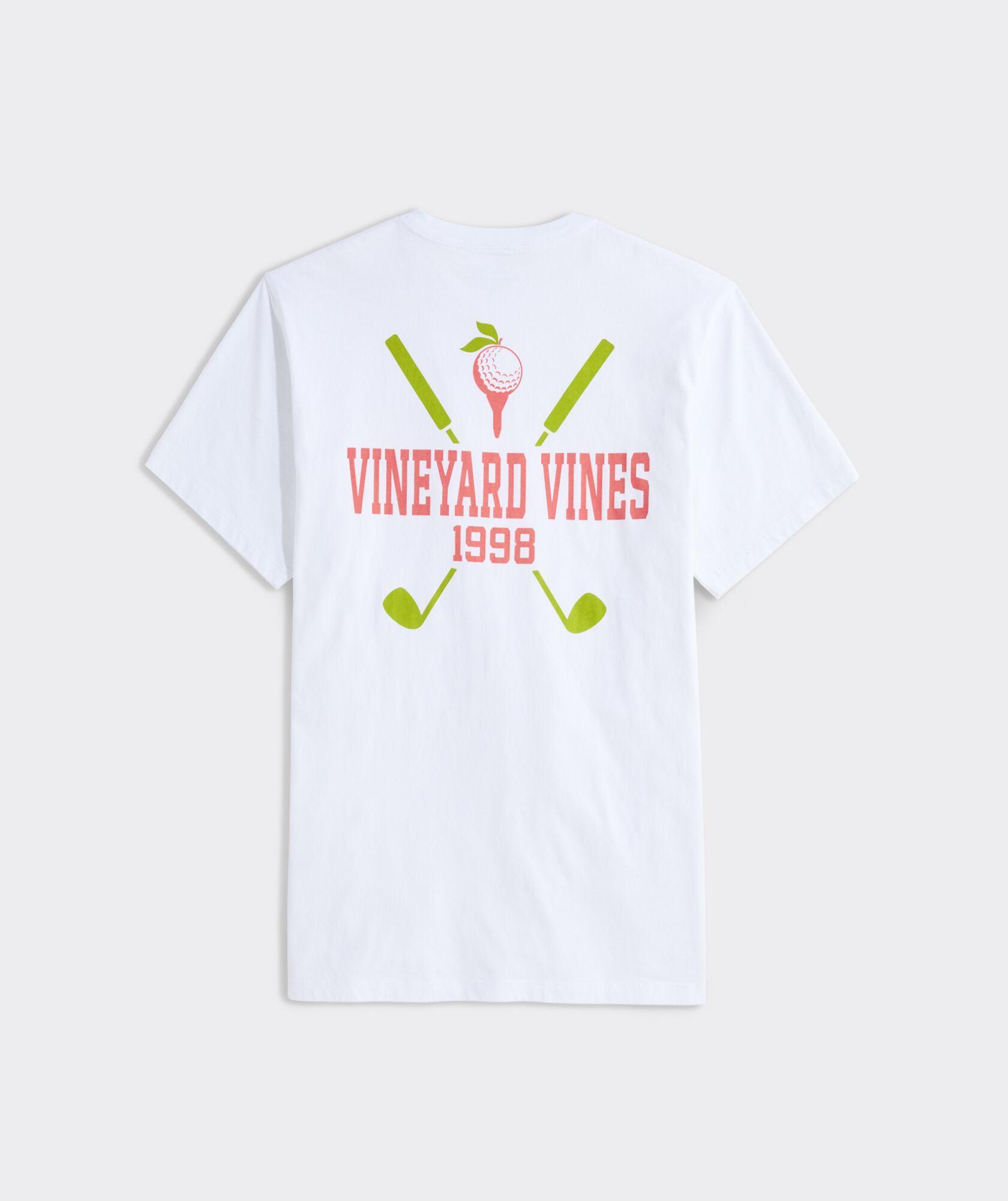 Peachy Crossed Golf Clubs Short-Sleeve Pocket Tee Product Image