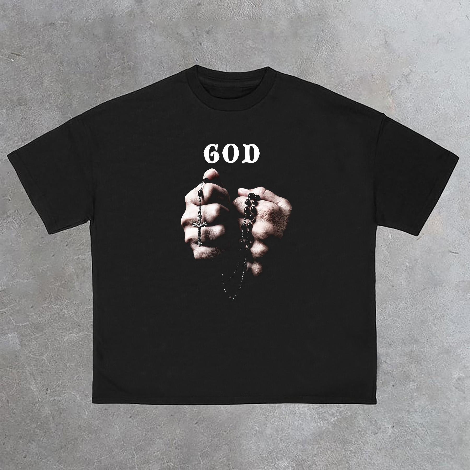 Praying Hands Graphic God Print Cotton T-Shirt Product Image