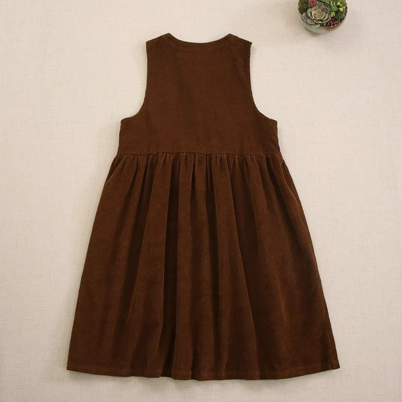 Plain Pocket Detail Corduroy Midi Overall Dress Product Image