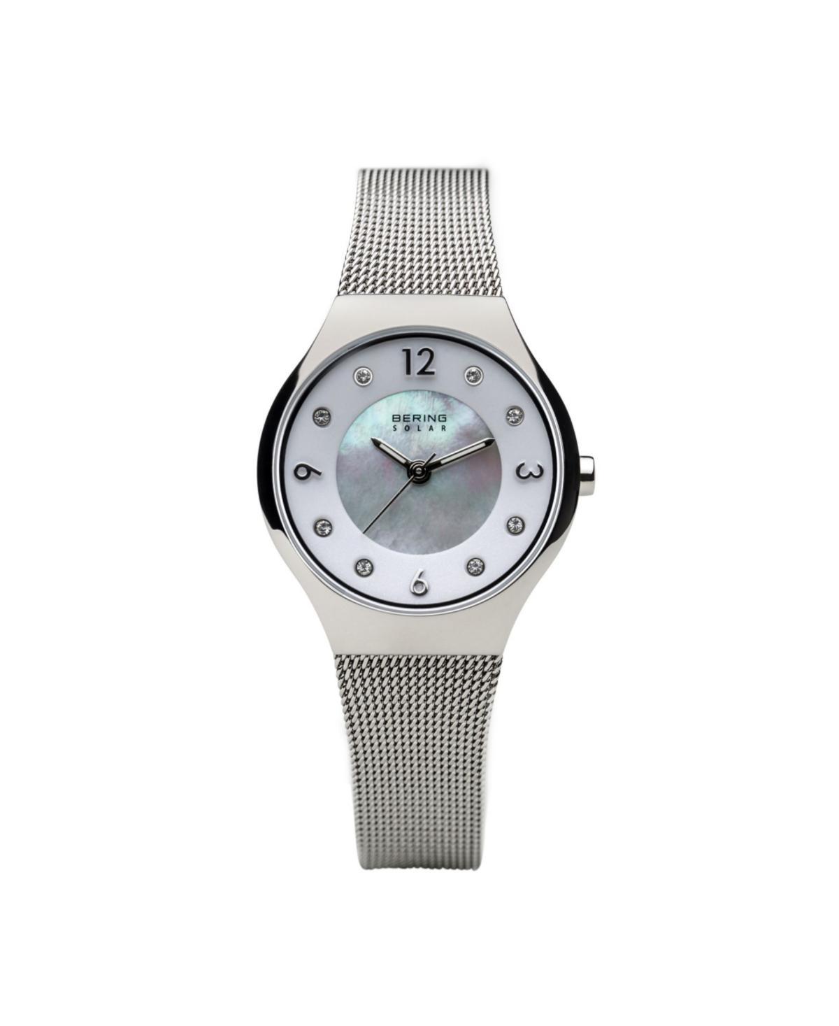 BERING Womens Slim Solar Stainless Steel Mesh Watch - 14427-004 Silvertone Product Image