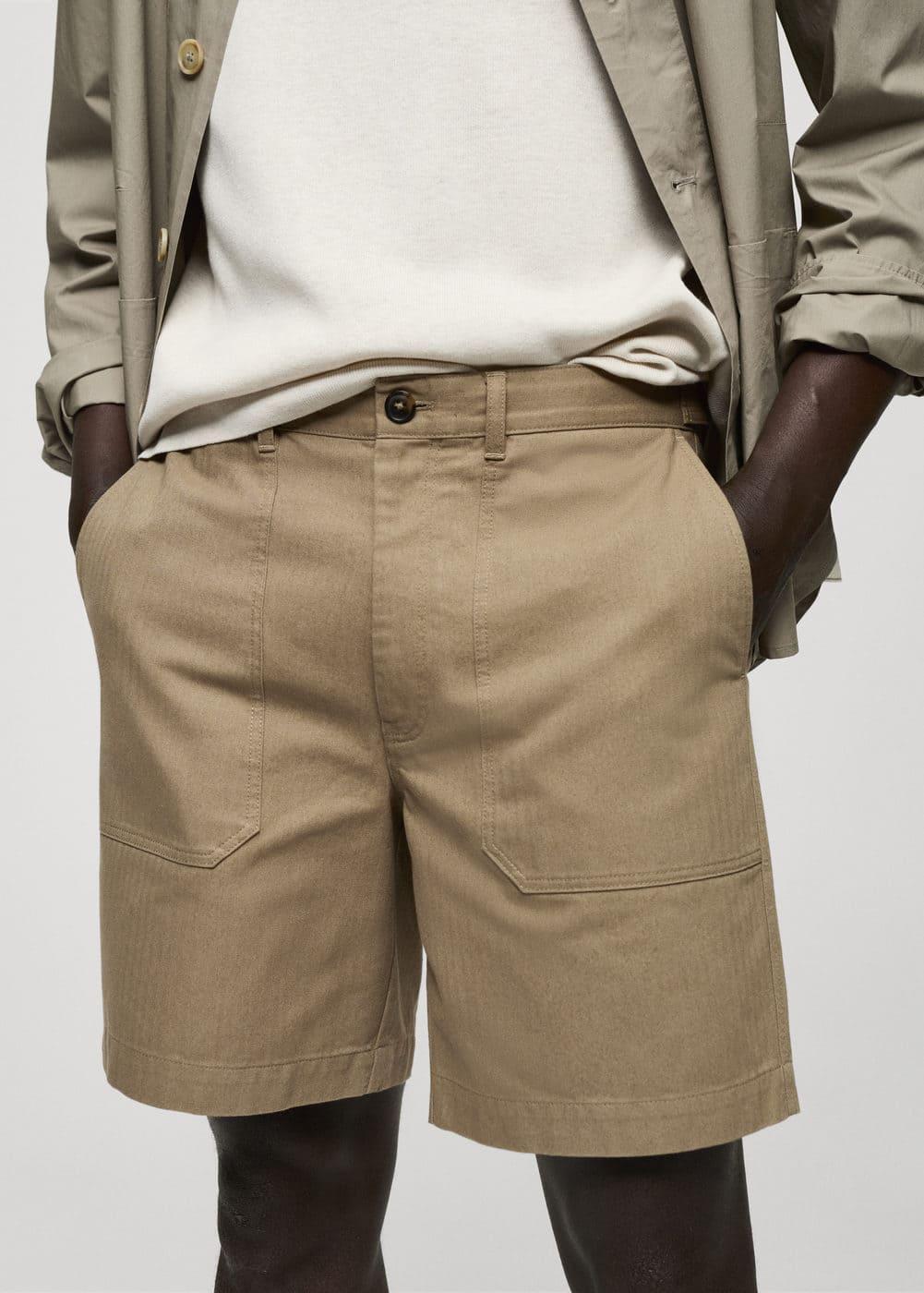 MANGO MAN - 100% herringbone cotton Bermuda shorts khakiMen Product Image