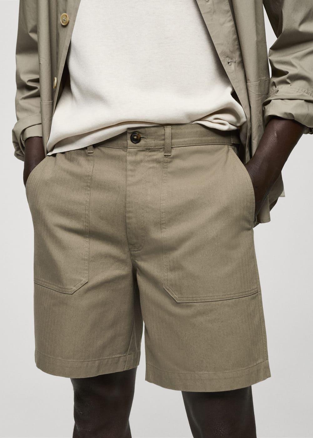 MANGO MAN - 100% herringbone cotton Bermuda shorts khakiMen Product Image