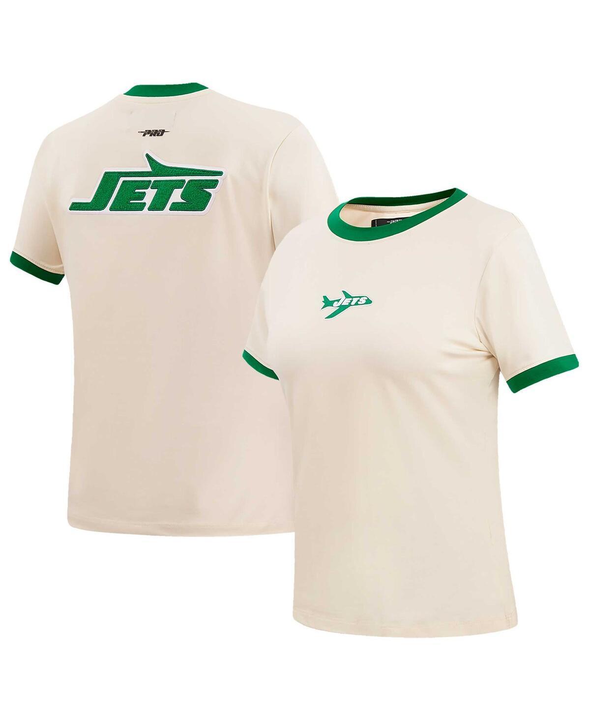 Pro Standard Womens Cream New York Jets Retro Classic Ringer T-Shirt Product Image