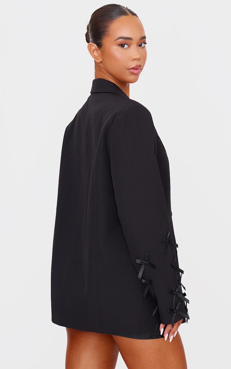 Black Bow Sleeve Detail Oversized Blazer Product Image