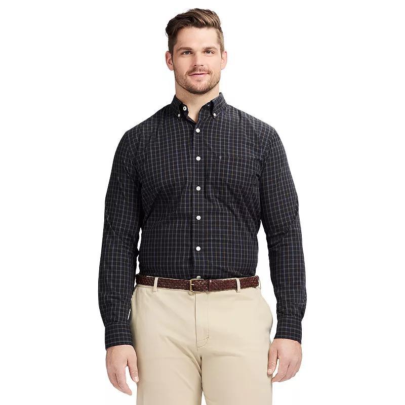 Big & Tall IZOD Performance Long Sleeve Plaid Button Down Shirt, Mens Grey Product Image