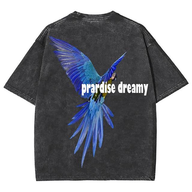 Sopula Vintage Acid Washed Oversize Parrot Graphic Print T-Shirt Product Image