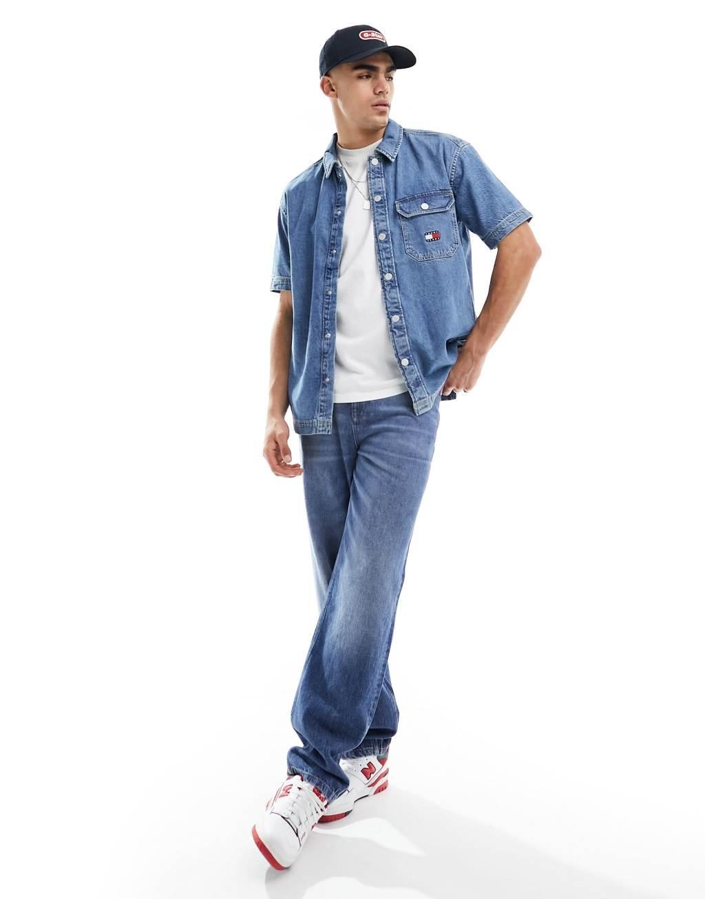 Tommy Jeans denim short sleeve overshirt in indigo - part of a set Product Image