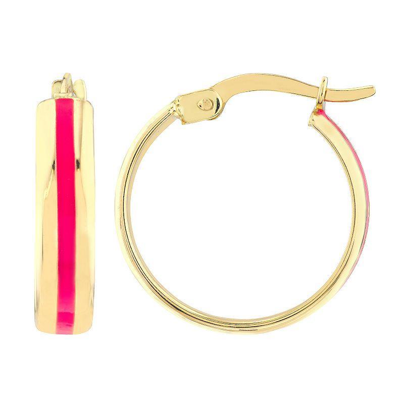 Color Romance 14k Gold Colored Enamel Stripe Hoop Earrings, Womens, Pink Product Image