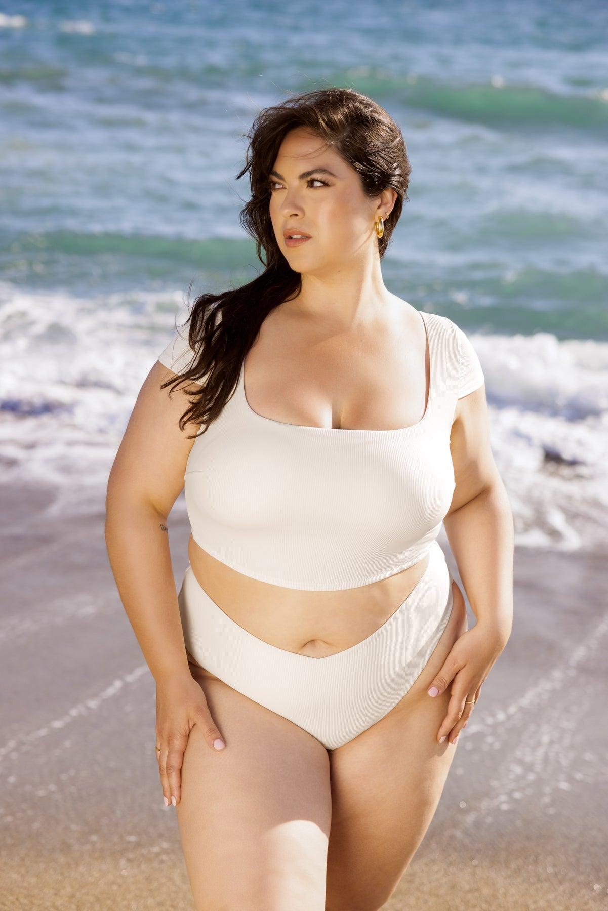 Coastline Cap Sleeve Bikini Top - Cream Rib Product Image