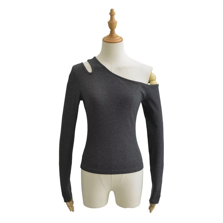 Long-Sleeve Cutout Plain Top Product Image