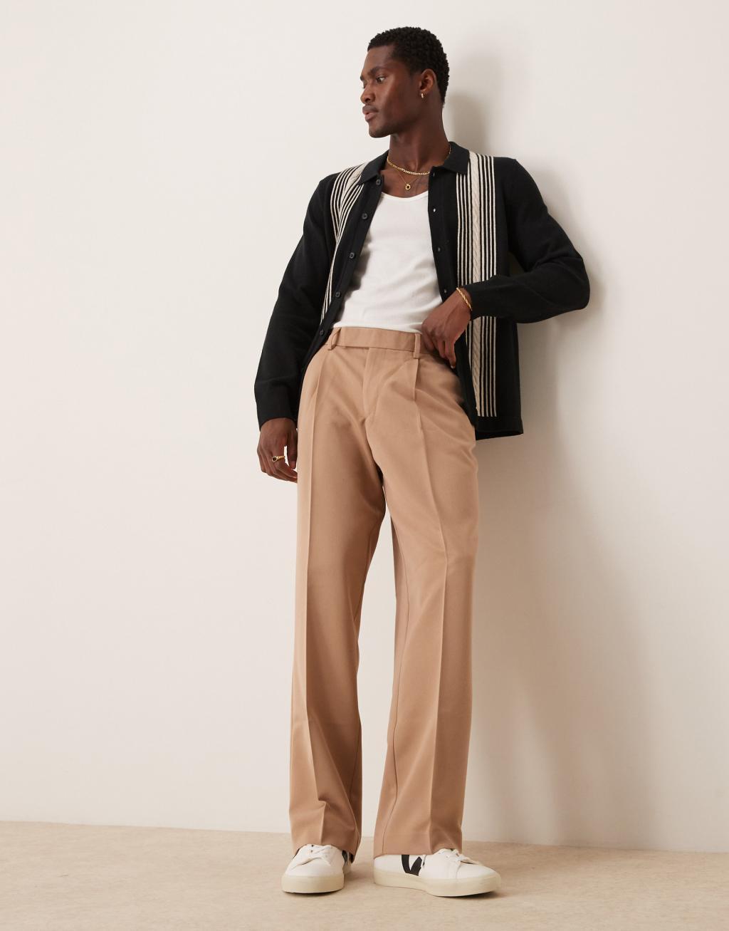 ASOS DESIGN smart wide leg pants with front pleat in camel Product Image