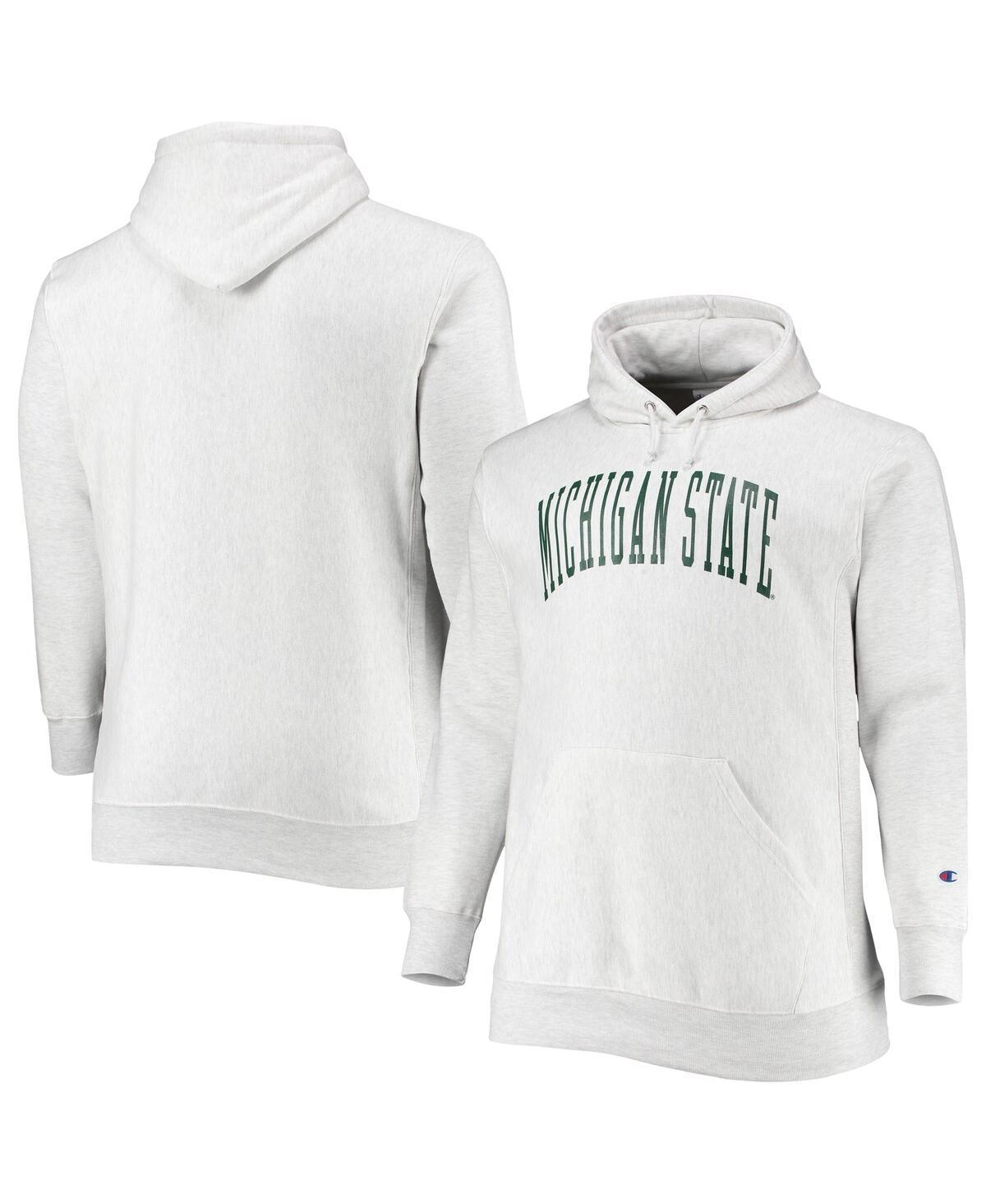 Mens Champion Heathered Gray Michigan State Spartans Big and Tall Reverse Weave Fleece Pullover Hoodie Sweatshirt Product Image