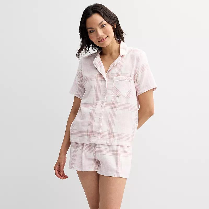 Womens Sonoma Goods For Life Short Sleeve Flannel Pajama Top & Pajama Shorts Set Product Image