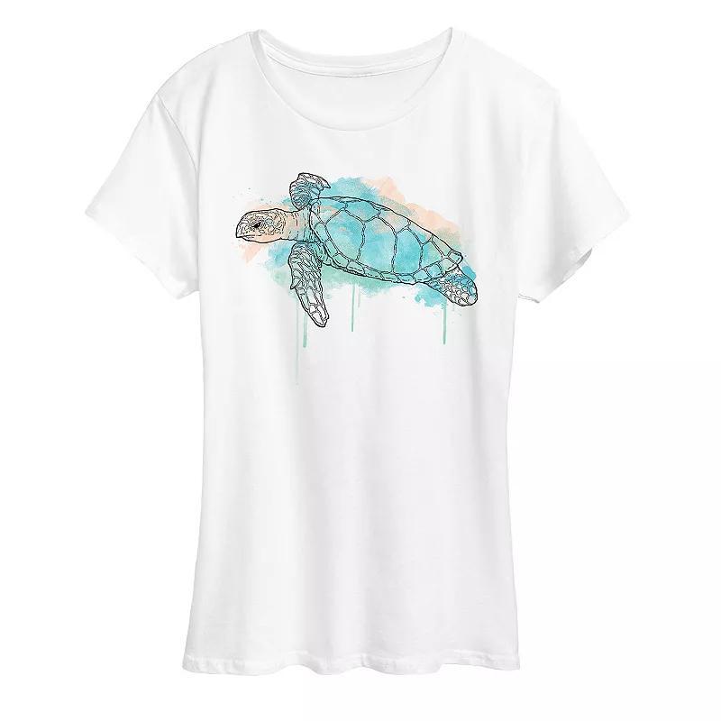 Instant Message Womens Womens Tee Shirts WHITE - White Watercolor Sea Turtle Graphic Tee - Women, Juniors, Plus & Petite Plus Product Image