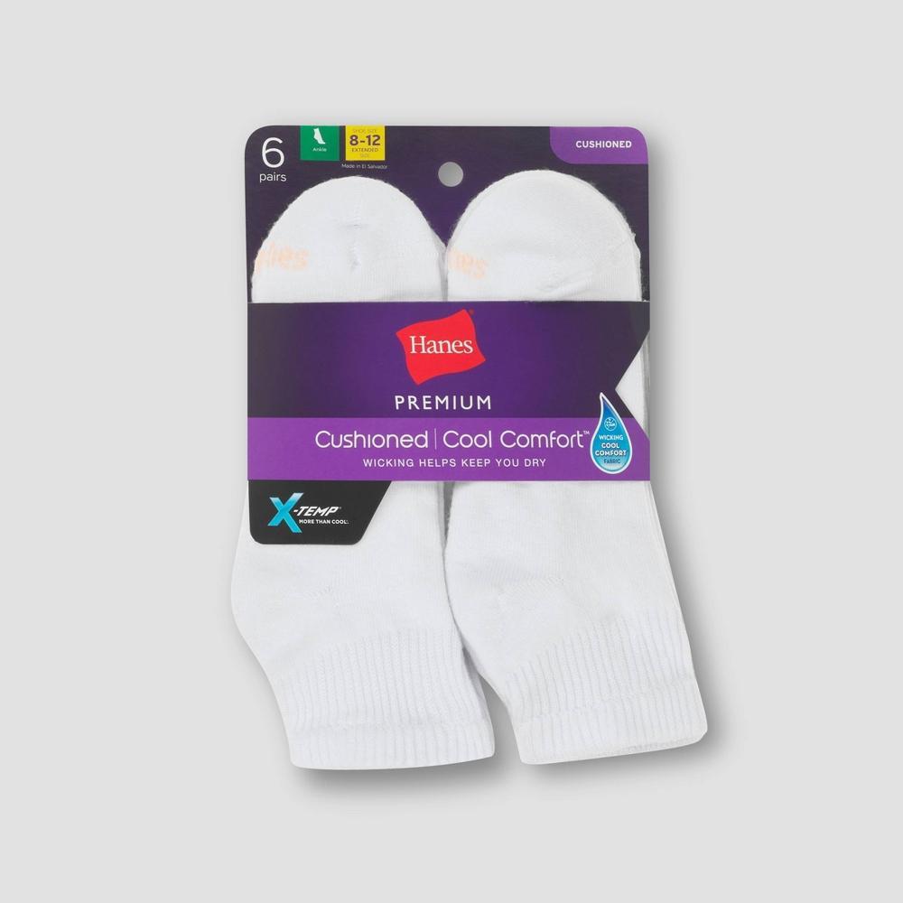 Hanes Premium Women's 6pk Cushioned Ankle Socks - White 5-9 Product Image