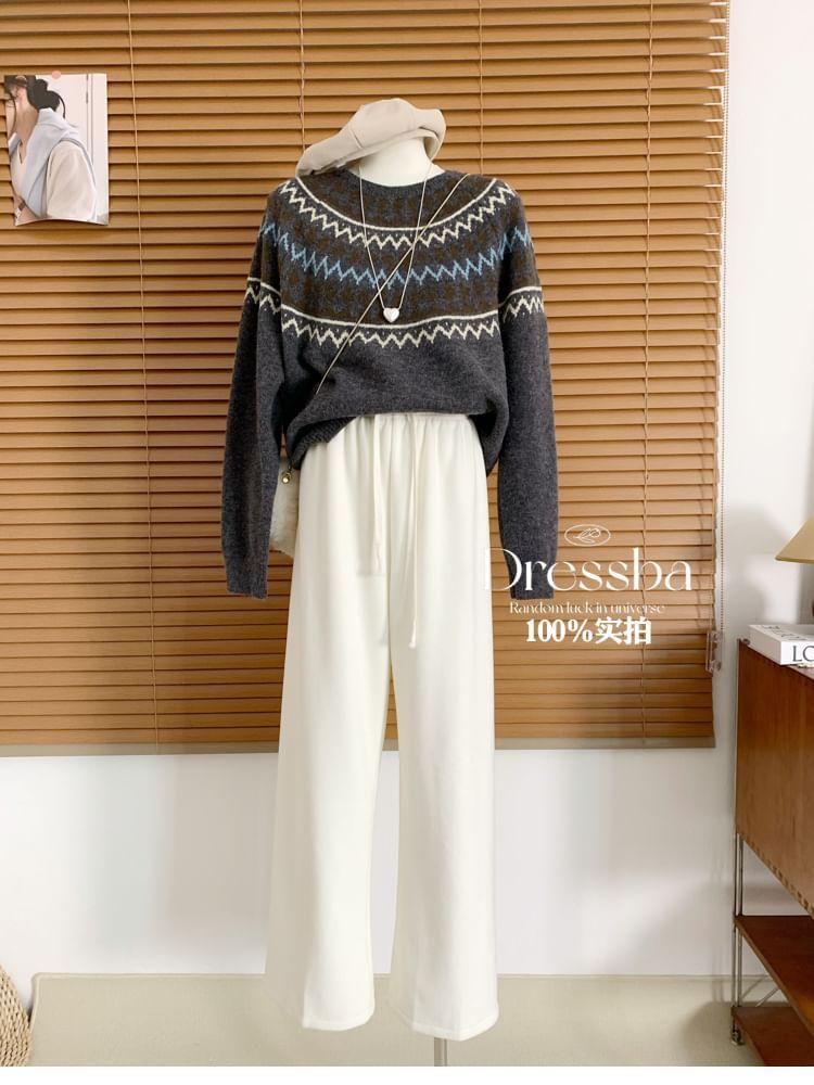 Crewneck Pattern Jacquard Sweater Product Image