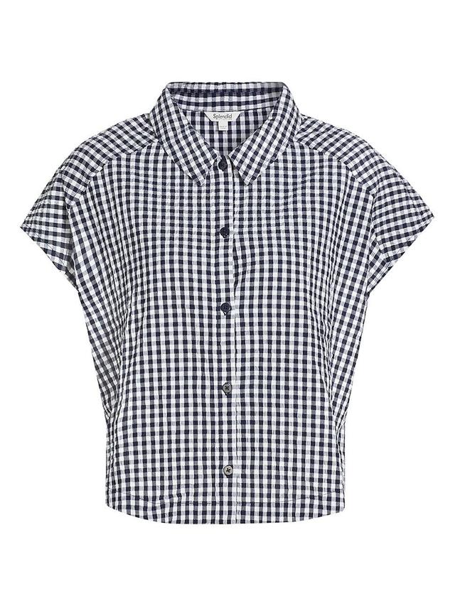 Womens Gabrielle Gingham Cotton-Blend Top Product Image