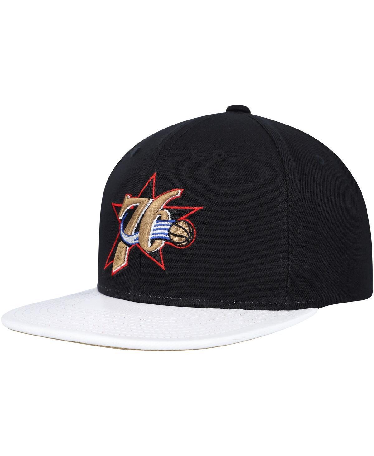 Mens Mitchell & Ness Black/White Philadelphia 76ers Hardwood ClassicsWear Away VisorSnapback Hat Product Image