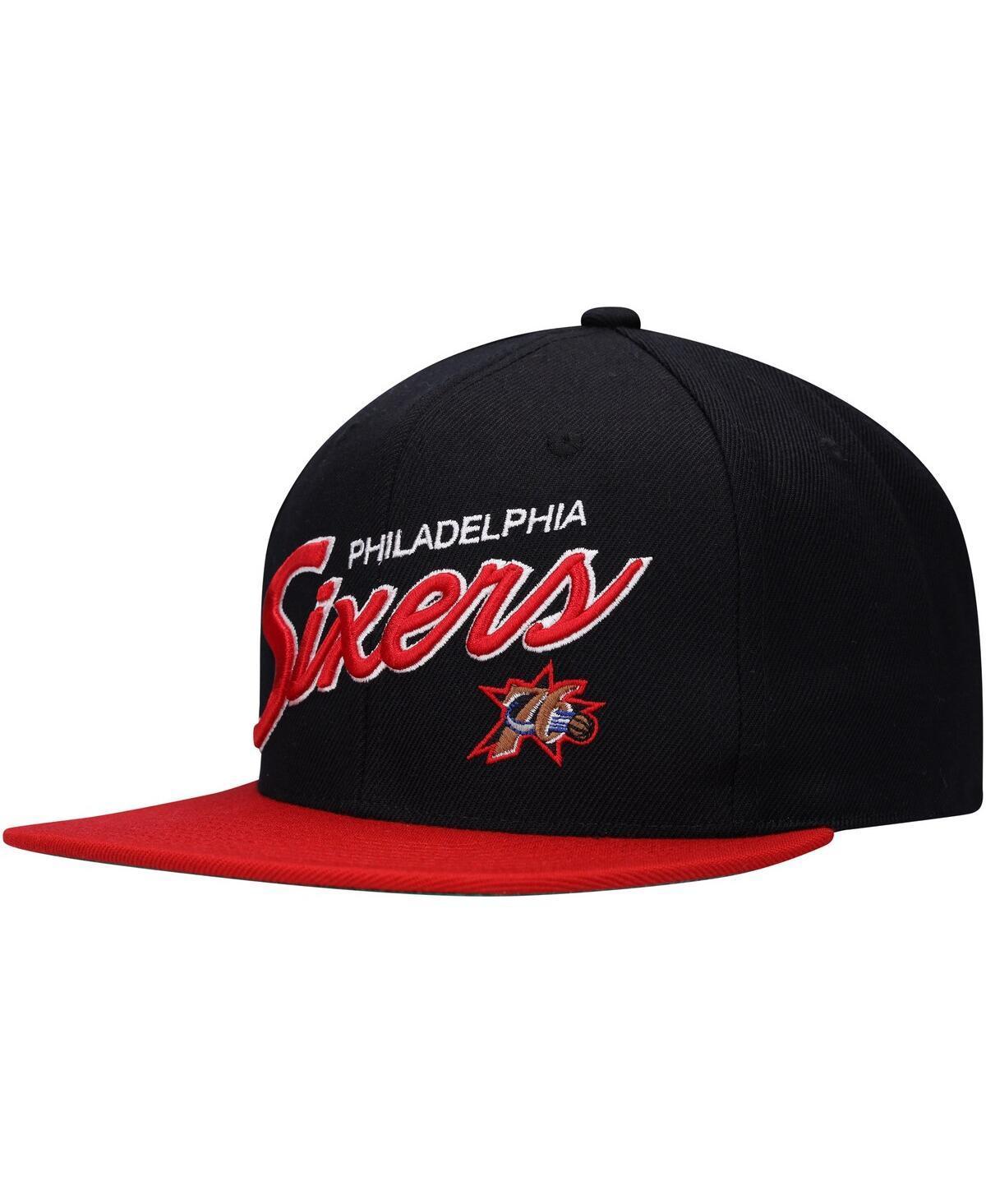 Mens Mitchell & Ness Black Philadelphia 76ers Team Script 2.0 Fitted Hat - Black Product Image