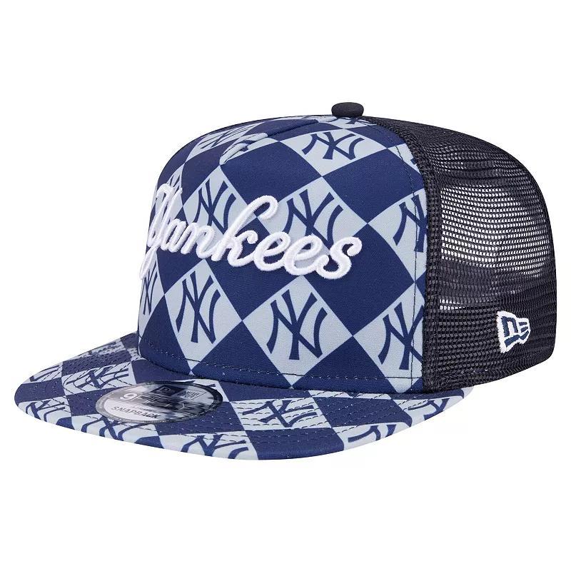 Mens New Era New York Yankees Seeing Diamonds A-Frame Trucker 9FIFTY Snapback Hat, Blue Product Image