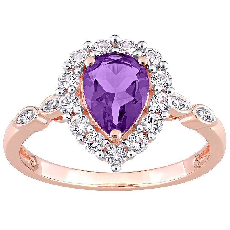 Stella Grace 10k Rose Gold Amethyst, Lab-Created White Sapphire & Diamond Accent Teardrop Halo Ring, Womens Product Image