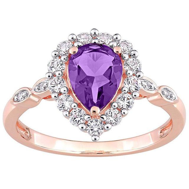 Stella Grace 10k Rose Gold Amethyst, Lab-Created White Sapphire & Diamond Accent Teardrop Halo Ring, Womens Product Image