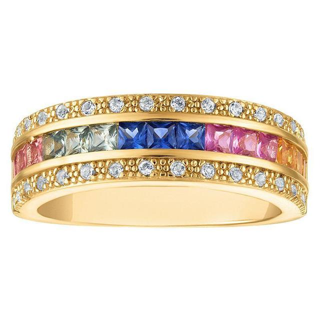 Designs by Gioelli 14k Gold Over Silver Multi-Color Lab-Created Sapphire Ring, Womens Gold Tone Product Image