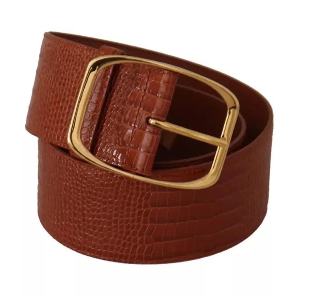 Brown Wide Waist Design Leather Gold Metal Buckle Belt Product Image