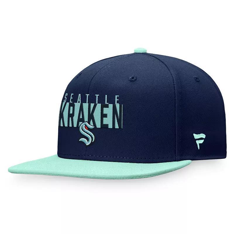 Mens Fanatics Branded Deep Sea Blue/Light Blue Seattle Kraken Fundamental Colorblocked Snapback Hat, Krk Blue Product Image