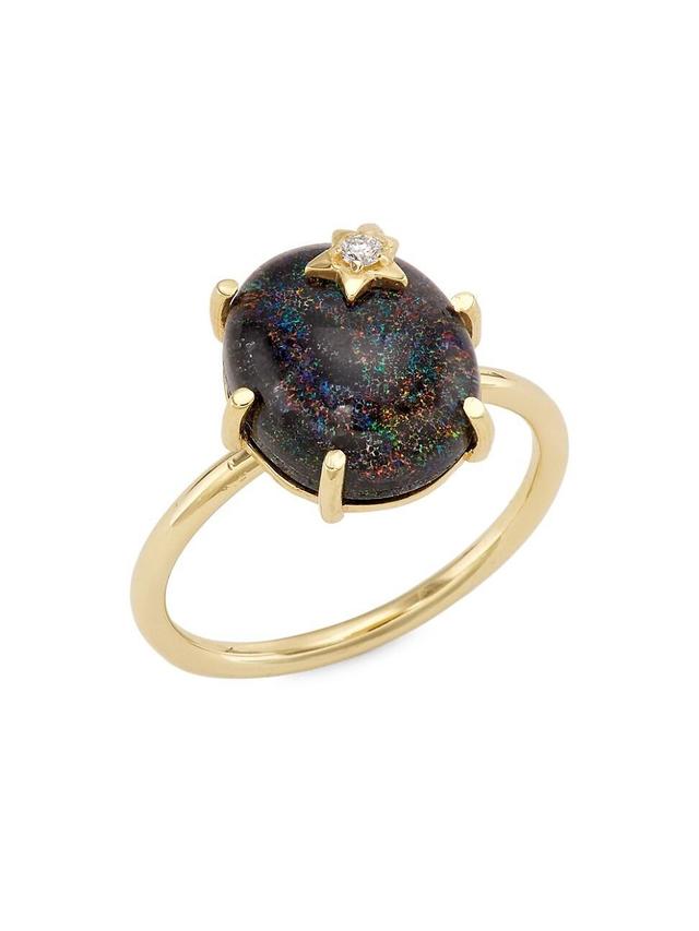 Womens Mini Galaxy 14K Yellow Gold, Black Opal & 0.024 TCW Diamond Ring Product Image