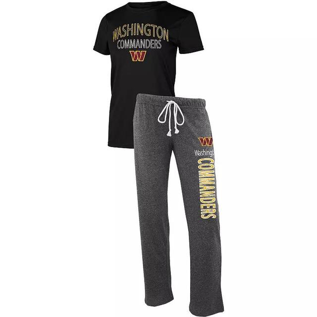 Womens Concepts Sport Black/Heathered Charcoal Washington Commanders Quest T-Shirt & Pants Sleep Set Product Image