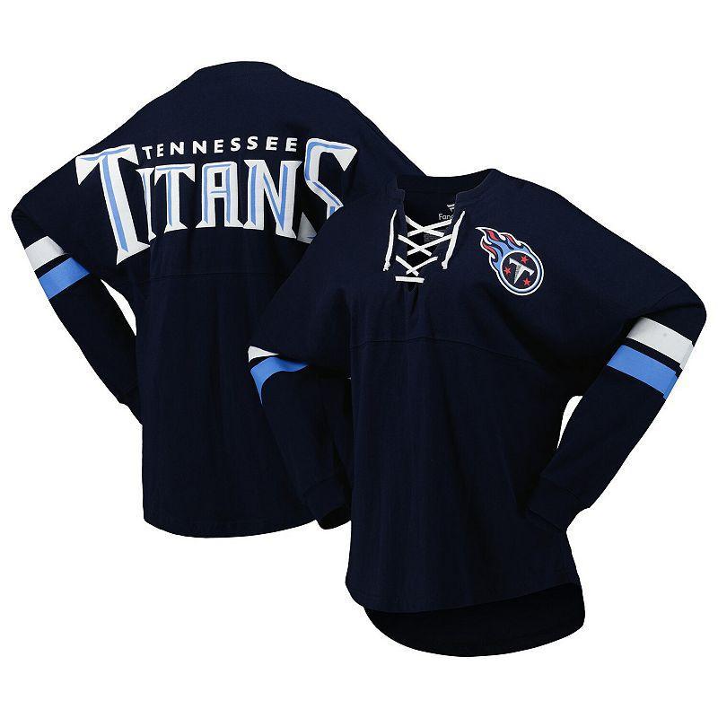 Womens Fanatics Navy Tennessee Titans Spirit Jersey Lace-Up V-Neck Long Sleeve T-shirt Product Image