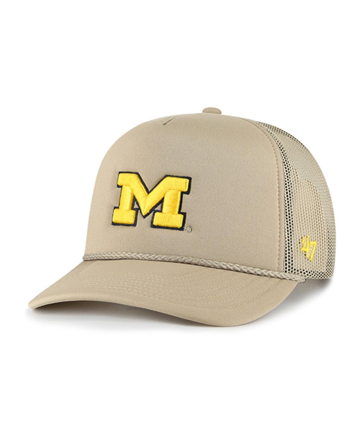 Mens 47 Khaki Michigan Wolverines Foam Front Mesh Trucker Snapback Hat Product Image