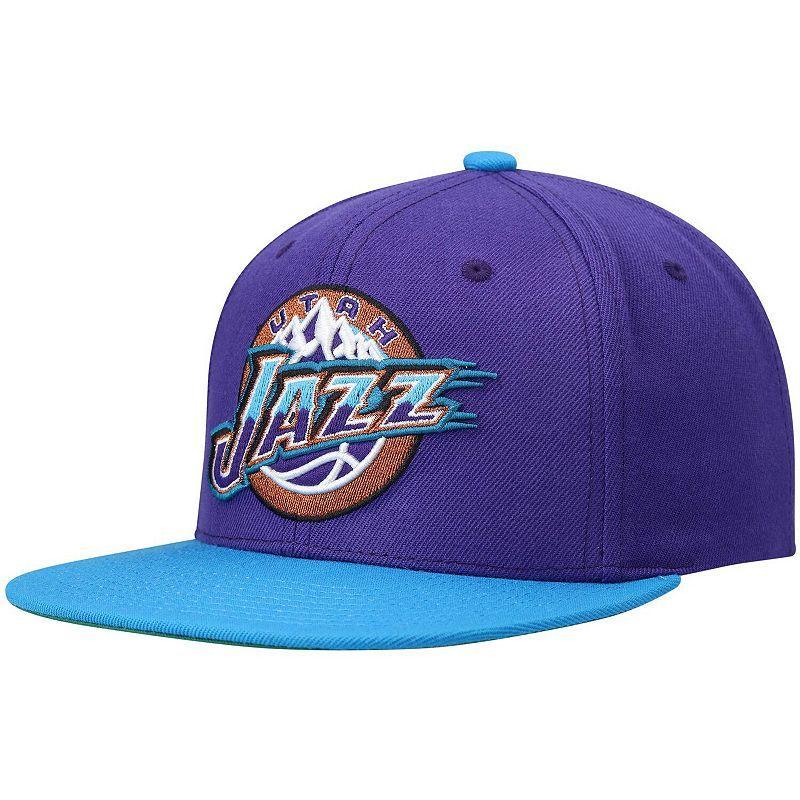 Mens Mitchell & Ness Purple/Turquoise Utah Jazz Hardwood Classics Team Two-Tone 2.0 Snapback Hat Product Image