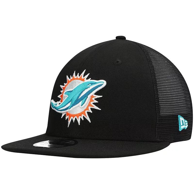 Mens New Era Black Miami Dolphins Shade Trucker 9Fifty Snapback Hat Product Image