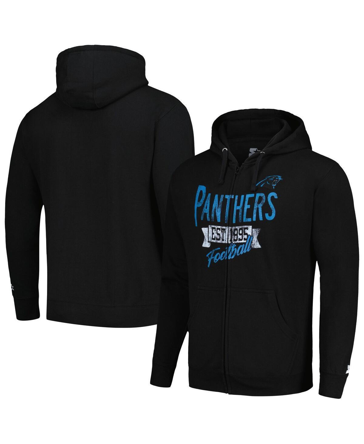 Mens Starter Black Distressed Carolina Panthers Domestic Post Season Full-Zip Hoodie Product Image