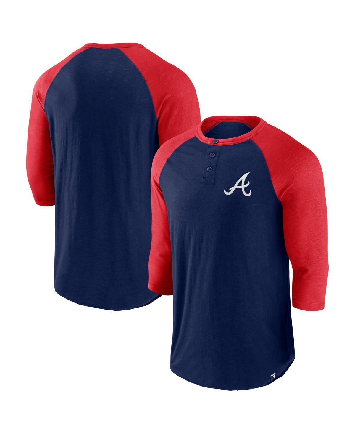 Fanatics Mens / Atlanta Braves Historical Win 3/4-Sleeve Henley T-Shirt - Navy Product Image