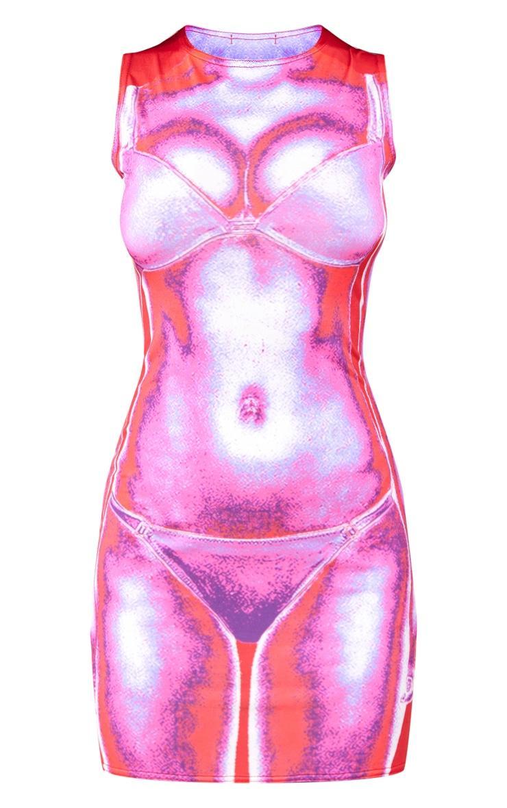 Petite Pink Body Print Racer Neck Bodycon Dress Product Image