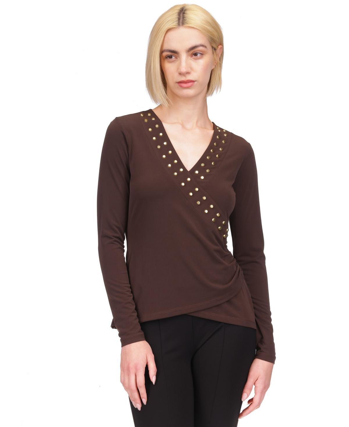 Michael Michael Kors Womens Astor Studded Faux-Wrap Top Product Image