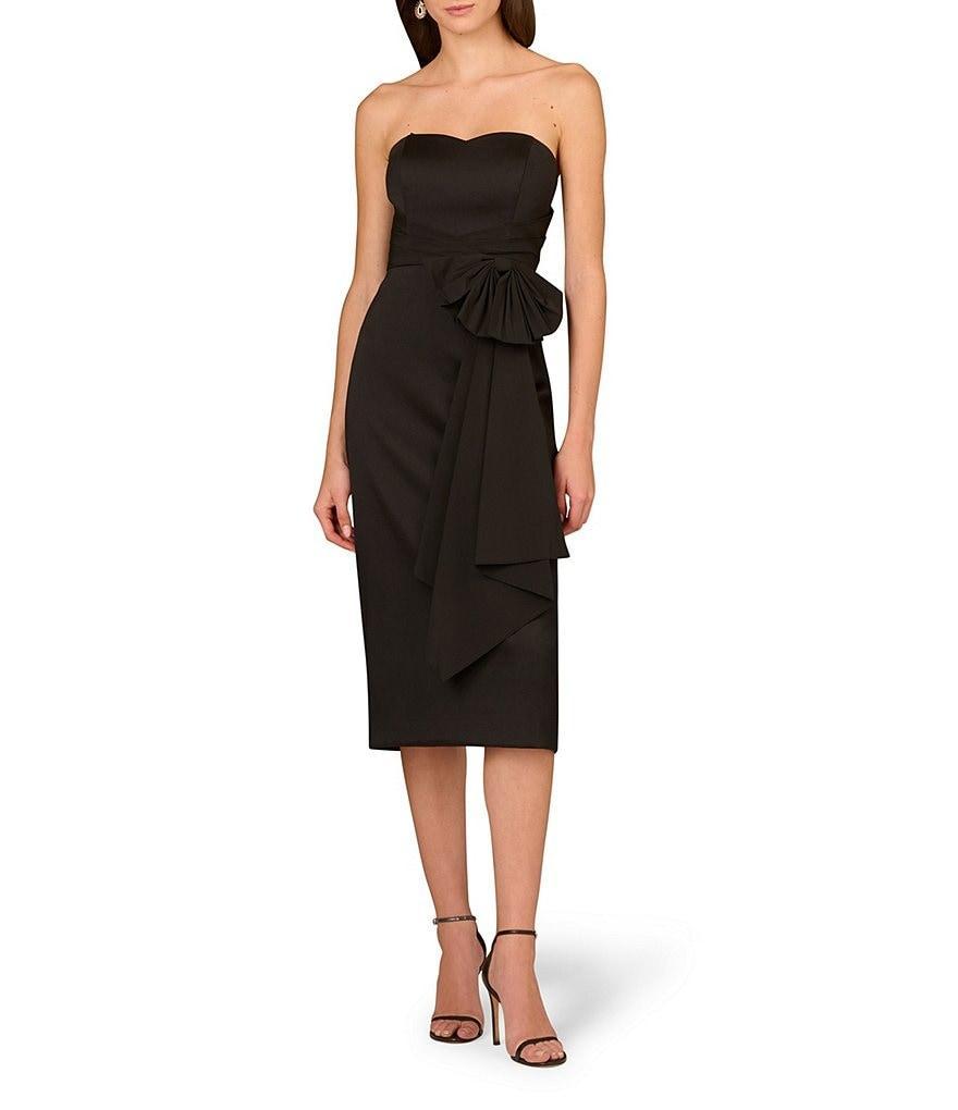 Aidan Mattox Stretch Mikado Strapless Sleeveless Taffeta Bow Drape Midi Sheath Dress Product Image