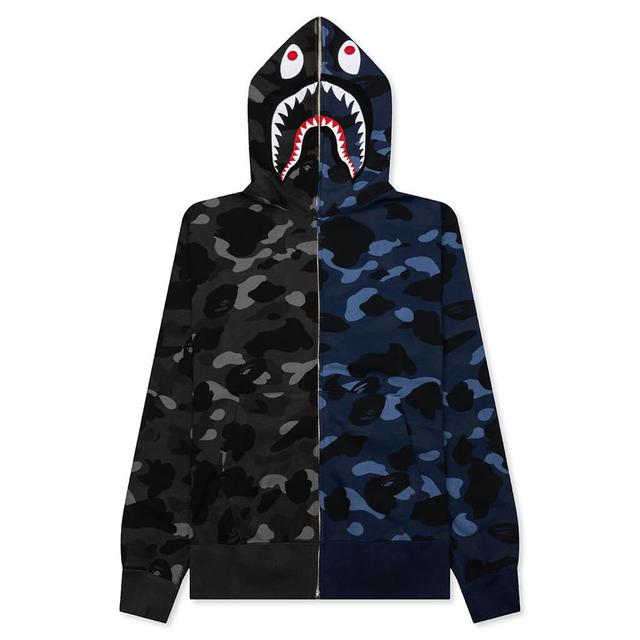 Color Camo Separate Shark Full Zip Hoodie - Black/Navy Male Product Image